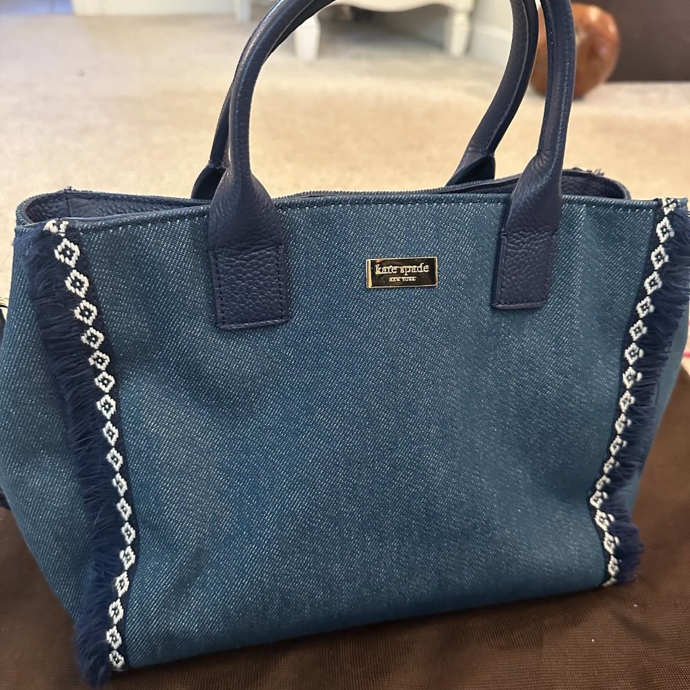 RARE! Kate Spade Large Denim Tassel Shoulder Bag